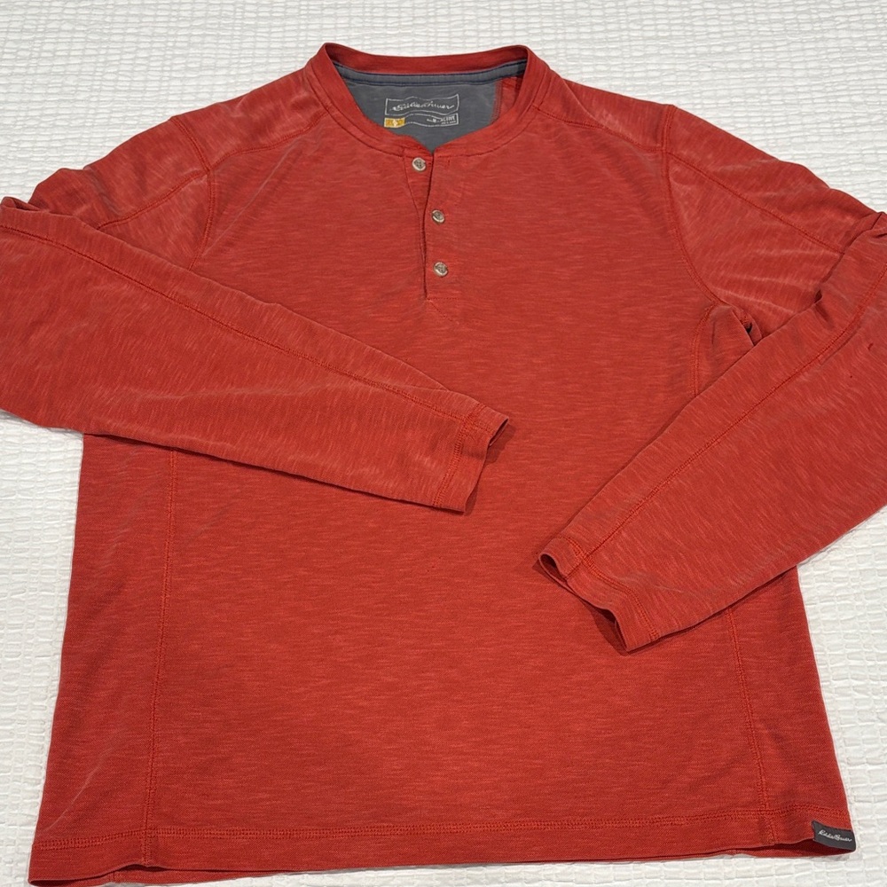 Eddie Bauer Men's Long Sleeve Rust Henley